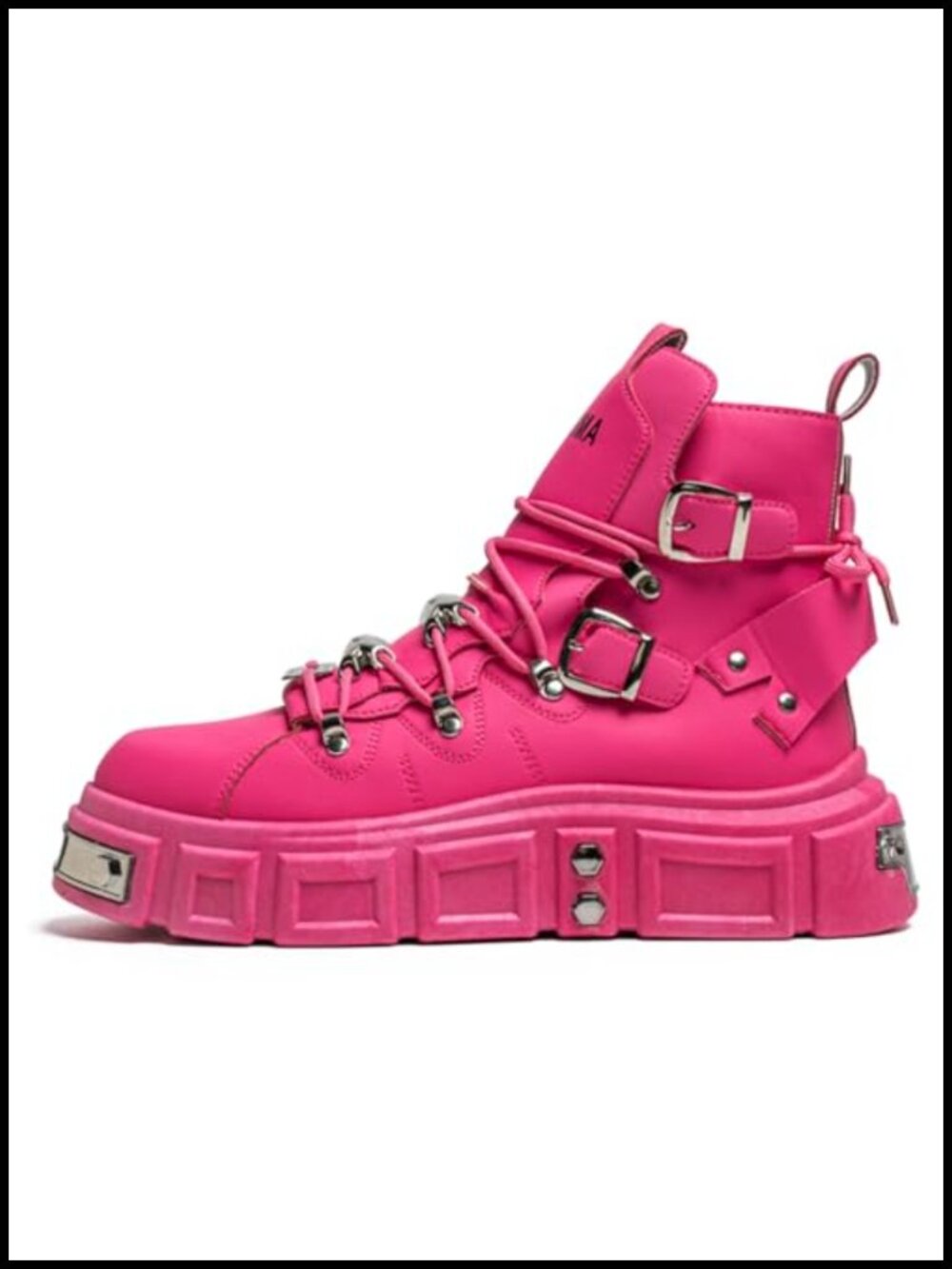 Gothic Leather Motorcycle Chunky Platform Boots Lace Up High Top Metal Buckle